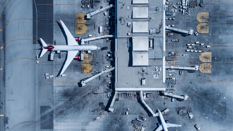 Aerial of LAX planes
